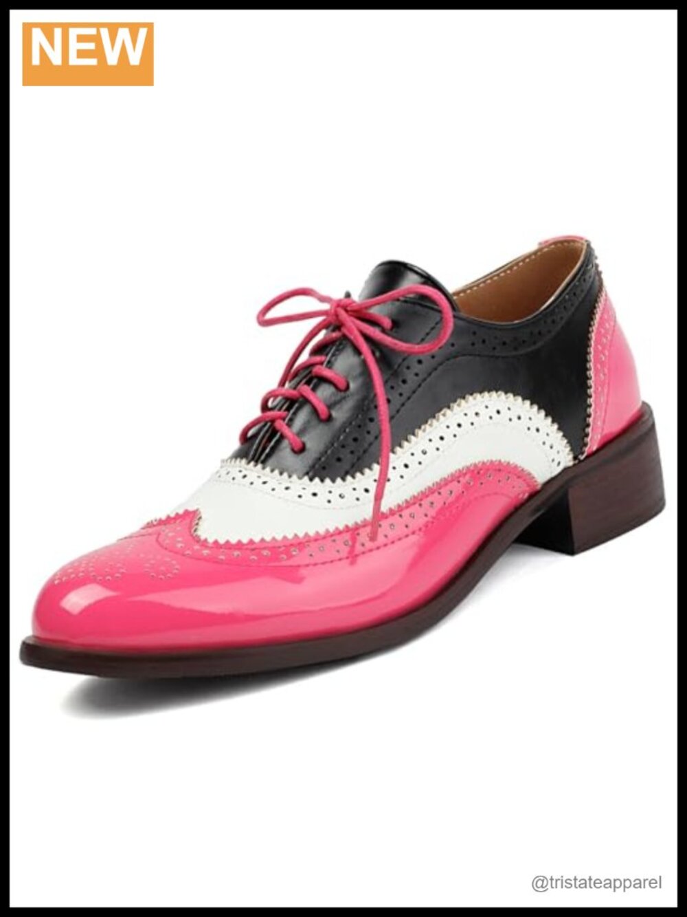 Women's Patent Leather Perforated Lace-Up Oxfords Wingtip Derby Brogue Shoes